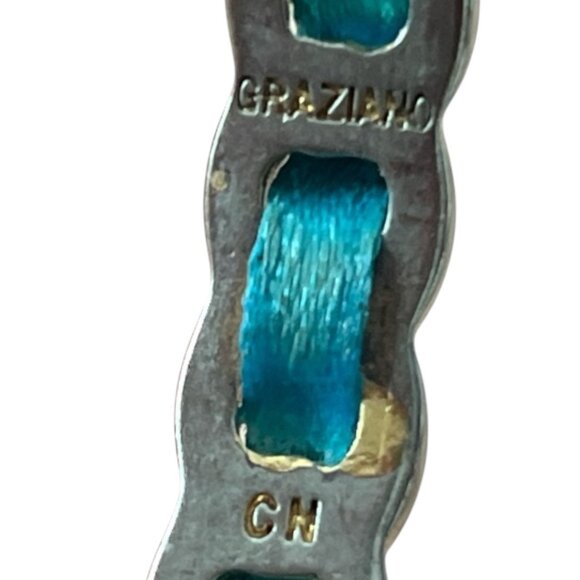 Vintage Graziano Gold-Tone and Aqua Ribbon Woven Bangle Bracelet – 3” Diameter - Picture 4 of 5